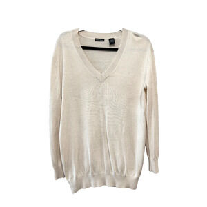 Silk Cashmere Ivory V Neck Sweater minimalist capsule Unisex relaxed Sz-XS